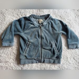 Gymboree Dusty Blue Velour Toddlers Zip Front Jacket W/ Pockets 12-18 Months